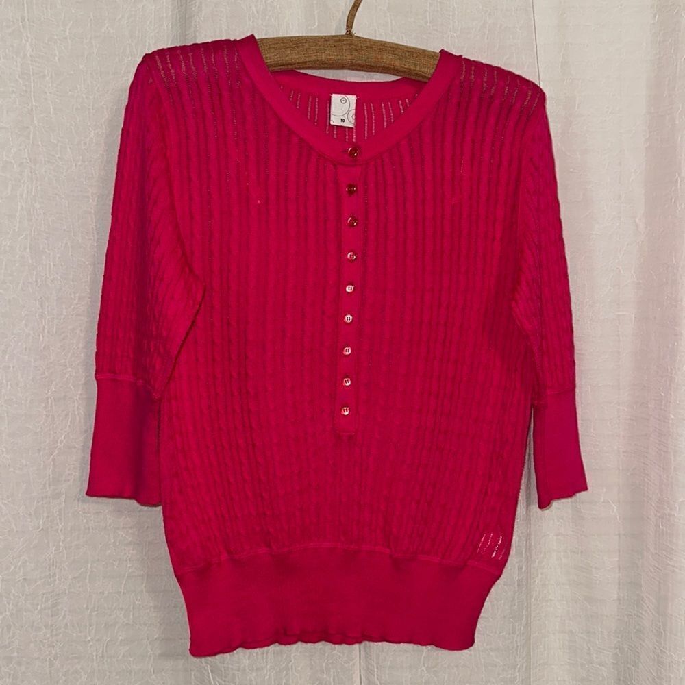 Target 8 Fuchsia Pink Crewneck Cable Knit Lightweight Quart Sl Pullover Sweater